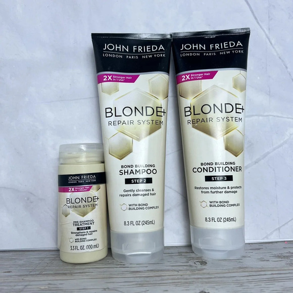 John Frieda Blonde+ Bond Building 3 Piece Set pre Shampoo, Shampoo, &Conditioner - Picture 1 of 12